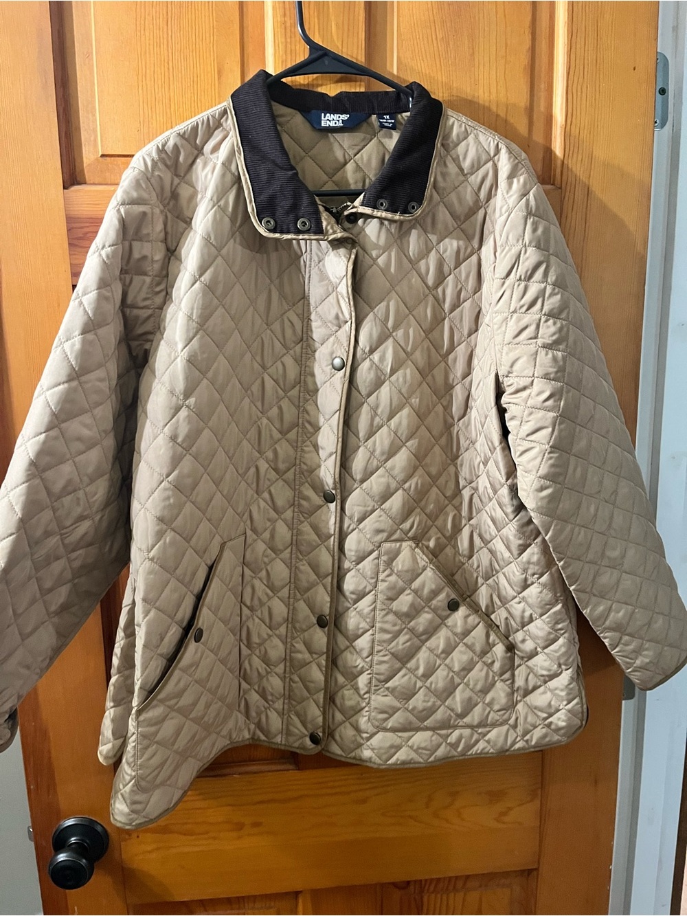 Lands End Womens Quilted Barn Jacket 1X (16w-18w) Corduroy Khaki Equestrian